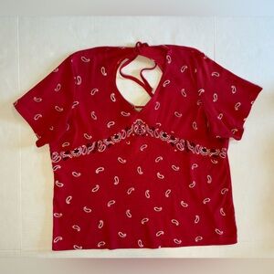 Fiorloni International Red Short Sleeve Paisley Bandana Print Top Size 18/20W